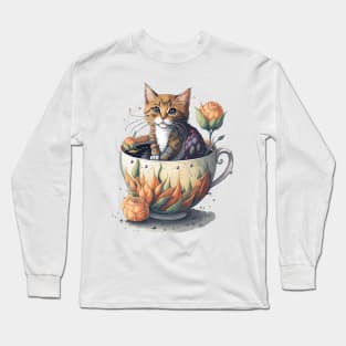 Cute Cat in a Tea Cup Long Sleeve T-Shirt